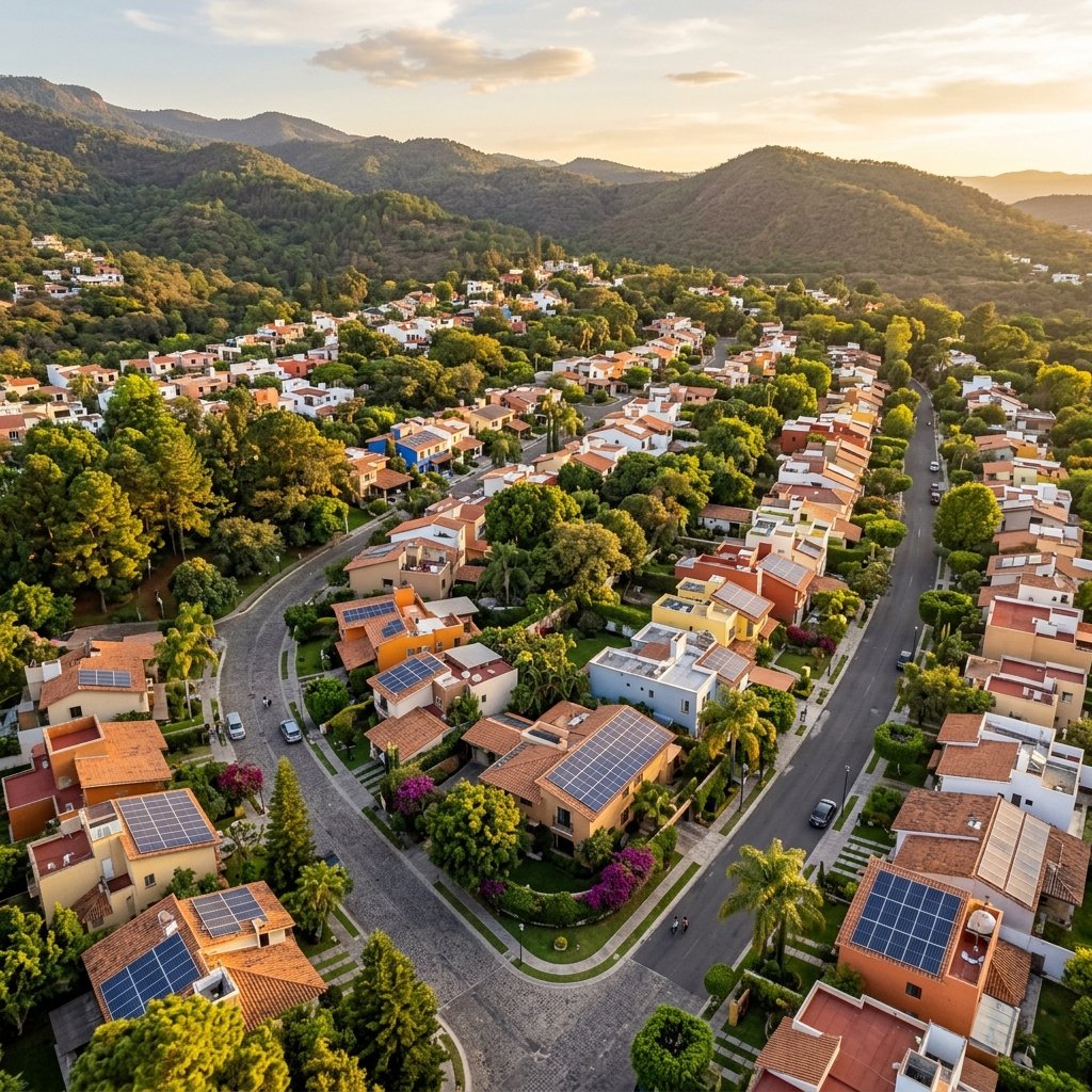 Suburbio de México con paneles solares