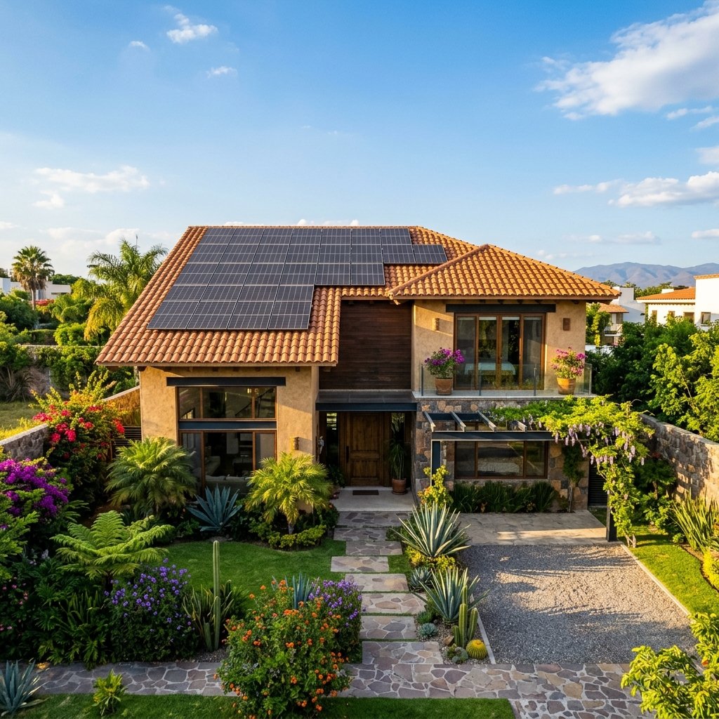 Casa mexicana moderna con paneles solares